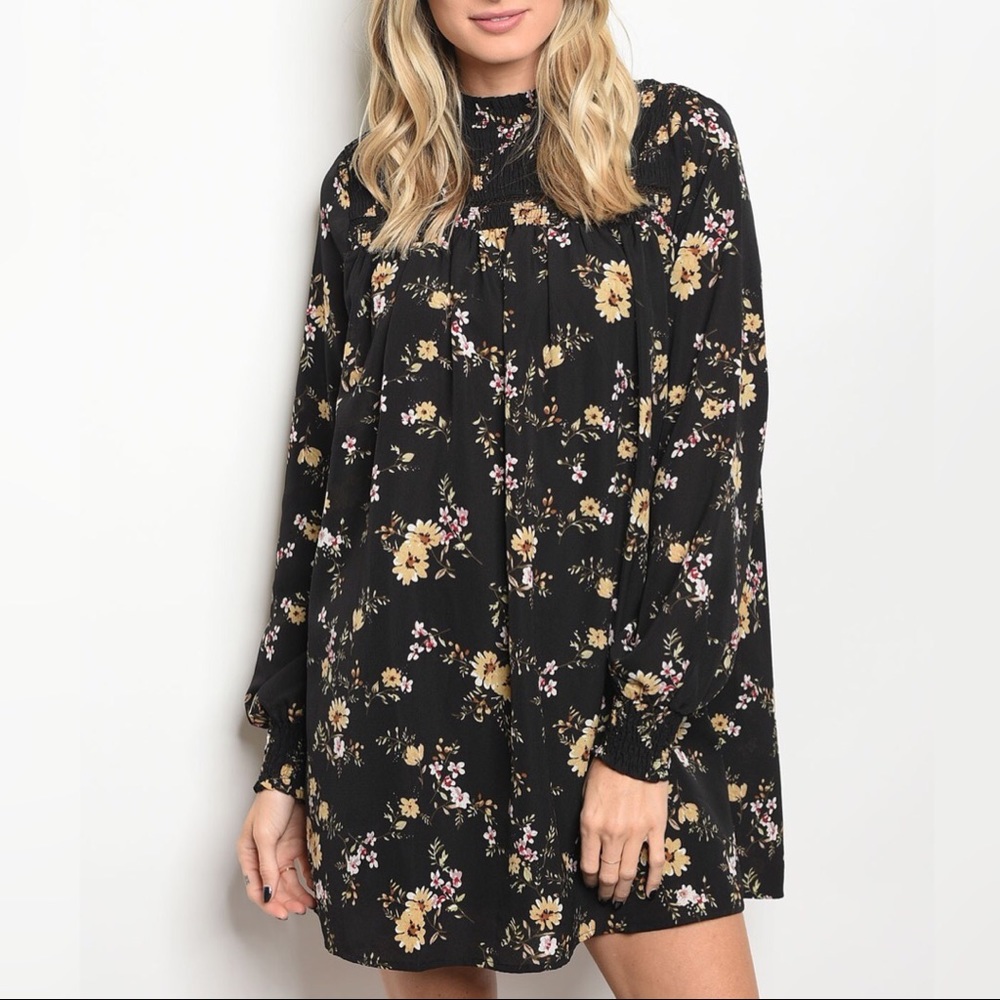 Sunflower Bohemian Mock Cuffed Tunic Dress Top - Picture 2 of 7